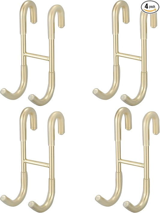 Homevacious Shower Door Hooks, 4 Pack Over Shower Glass Door Hook,SUS 304 Stainless Steel Rack Hooks, Frameless Bathroom Hanger Drilling-Free, Glue-Free Towel Hooks,Brushed Gold