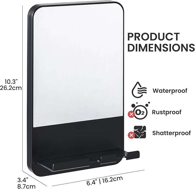 TAILI Shower Mirror Fogless for Shaving,Fogless Mirror Suction Wall Mounted | Shower Mirror Fogless, Shaving Mirrors, Removable & Reusable, Wall Mount, Razor Holder Storage, Bathroom Accessories K9