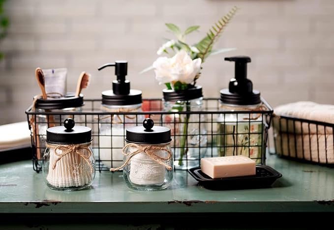 Sheechung Mason Jar Toothbrush Holders, Glass Toothbrush Holders for Bathrooms, Electric Toothbrush Toothpaste Holder Black, Bathroom Organizers and Storage, Bathroom Essentials, Farmhouse Decor, 2Pcs