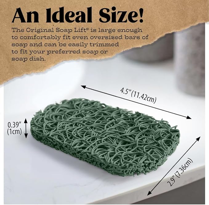 Soap Bar Holder - Flexible Shower Tray with Self-Draining Design - Soap Saver Pad Made of BPA-Free Bioplastic - Handmade Soap Lifts for Bar Soap, Dishes, Shower & Bathroom Sink - 2-Pack (Sage Color)