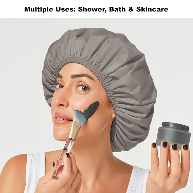 2 Pack Shower Caps for Women, Reusable Waterproof Shower Cap with Elastic Band, Thickened Waterproof Fabric Shower Bonnet for Braids, Long Hair