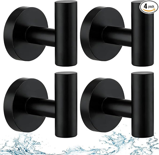 Suction Cup Hooks for Shower - Heavy Duty Matte Black Bathroom Hooks for Glass Door, 4 Pack No Drill & No Damage Waterproof Hooks for Tile, Rustproof for Towels & Door Wreaths