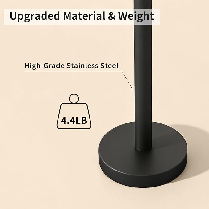 Toilet Paper Holder Stand with Weighted Base, Matte Black | Stainless Steel Design with Open-Arm Access for Bathrooms and Powder Rooms