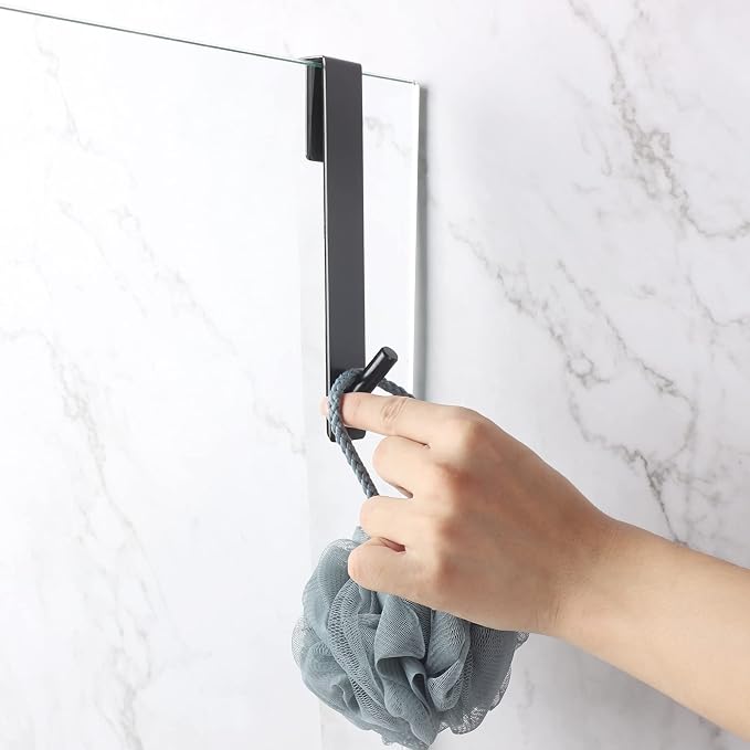Simtive Extended Shower Door Hooks (7-Inch), Over Door Hooks for Bathroom Frameless Glass Shower Door, Towel Hooks, 3-Pack, Black