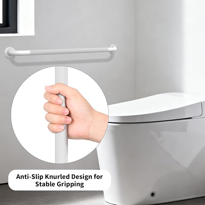 36 Inch White Shower Grab Bar with Anti-Slip Knurled Grip,YuanDe Stainless Steel Bathroom Grab Bars，Shower Handrail Support, Handicap Elderly Balance Assist Handles