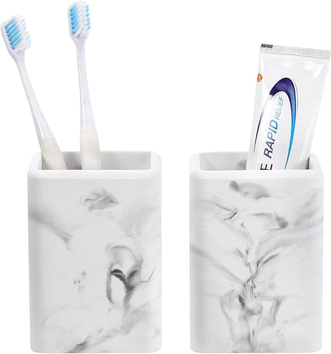 Luxspire Toothbrush Holders, Diatomite, 2 Pack, Marble | Fast Drying, Diatomaceous Earth, Electric Toothbrush Holder, Toothbrush and Toothpaste Holder, Bathroom Organizer Essentials