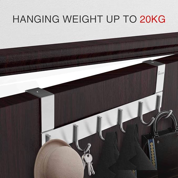 Over The Door Towel Rack Hook Holders Organizer, Metal Coat Hanger 6 Hooks Over Door Hanger