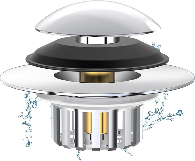 Universal 3 in 1 Bathtub Drain Stopper Bathtub Drain Hair Catcher, Pop-up Tub Stopper with Effective Filter Basket, Anti-Clogging Bathtub Drain Plug Bath Tub Stoppers for 1.45-1.8" Drain Shoe