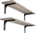 DINZI LVJ Long Wall Shelves, 31.5 Inch Wall Mounted Shelves Set of 2, Easy-to-Install, Floating Storage Ledges with Sturdy Metal Brackets for Living Room, Bathroom, Bedroom, Kitchen, Gray Wash