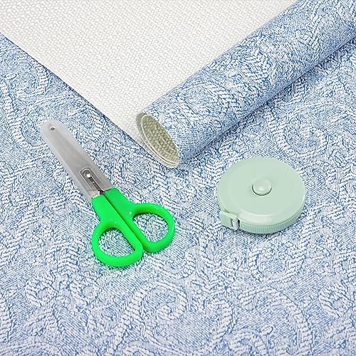 FIFTY FEET 12X480 Inch Shelf Liner with Scissor & Tape Measure for Kitchen Cabinets, PVC Drawer Liner for Dresser Non-Slip Bathroom, Non-Adhesive Cabinet Liner Washable (Pale Blue)