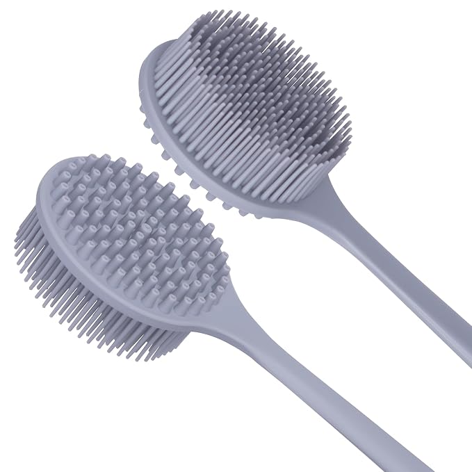 DNC Silicone Back Scrubber for Shower Bath Body Brush with Long Handle (Gray)