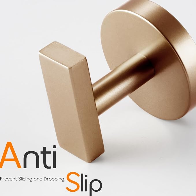 Bath Towel Hooks Wall Mount Robe Hook Stainless Steel Wall Hooks for Bathroom Kitchen Garage Door Hanger Champagne Bronze 2 Pack, AN1001CPG-P2