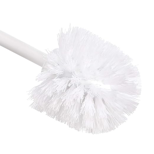 Amazon Basics Toilet Brush and Holder Set, Heavy-Duty Bristle Scrub Brushes with Non-Slip Handle, White, 4-Pack