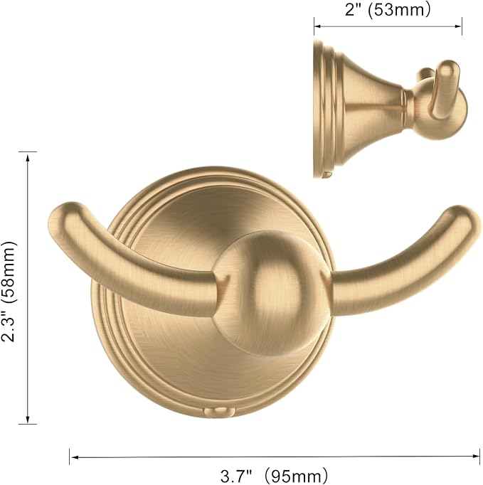 Asidrama Towel Hooks for Bathroom,Brushed Brass Coat Hooks for Kitchen Shower Door Wall Mounted,Exquisite Robe & Towel Hooks,Durable Robe Wall Hooks for Hanging Towels (2 Pack)