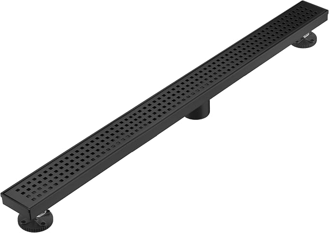 AVSIILE Linear Shower Floor Drain, Matte Black 36 Inch 304 Stainless Steel Bathroom Drains Kit, Long Rectangular Shower Trench Drain with Square Pattern Drain Cover & Hair Catcher