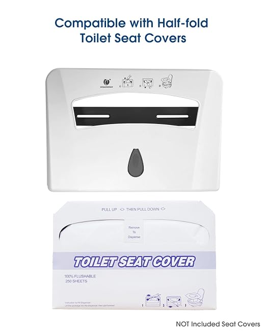 Toilet Seat Cover Dispenser, White, 2-Pcs | ABS, Wall Mounted, Compatible with Half-fold Disposable Liners, For Restroom/Bathroom/Commercial