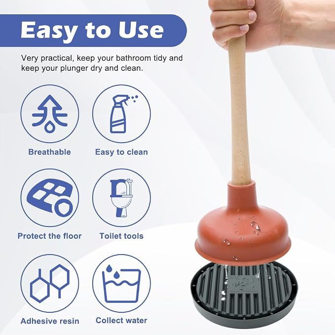 2 Pcs Plunger Trays, Air Drying Mat for Toilet Plunger, Catches Drips and Dries Quickly, Toilet Plunger Organizer Mat, Toilet Plunger Holder Only(6.3inch)