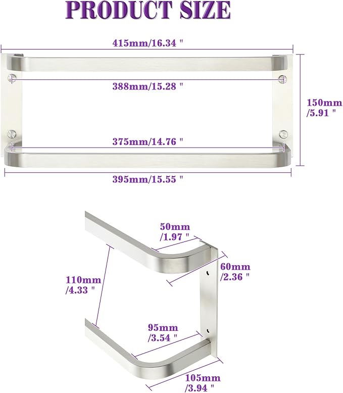 Alise Double Towel Bars 16 Inch, Towel Rack for Bathroom Stainless Steel Bathroom Towel Rack Wall Mounted Towel Holder,Brushed Nickel