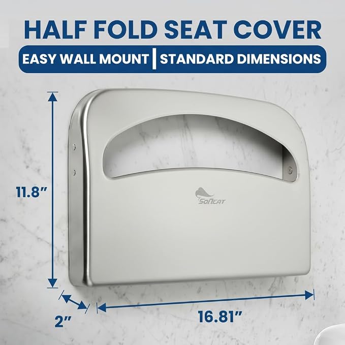 Toilet Seat Covers Dispenser - Half Fold Stainless Steel Wall Mounted Toilet Seat Cover Holder for Commercial, Office, Restaurants, Hospitals and Schools, 16.81 Inches, 500 Seat Covers Capacity