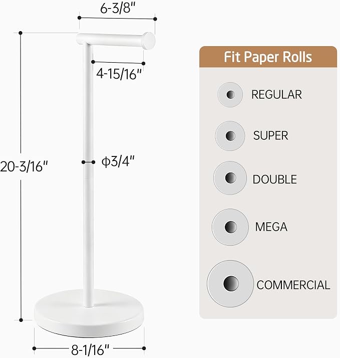 KES White Toilet Paper Holder Stand, Freestanding with Heavy Base | 304 Stainless Steel, Rustproof, 20.2-Inch Height, Anti-Slip Base, Fits All Rolls, Easy 1-Min Assembly