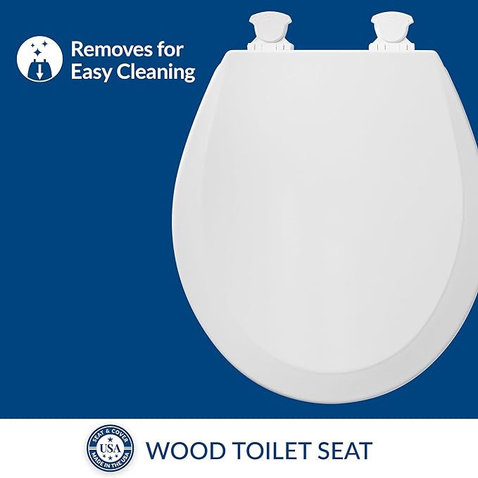 BEMIS 500EC 390 Toilet Seat with Easy Clean & Change Hinges, 1 Pack Round, Cotton White | Durable wood resists chipping & scratching, fits all standard round toilets, Made in USA, 500EC 390