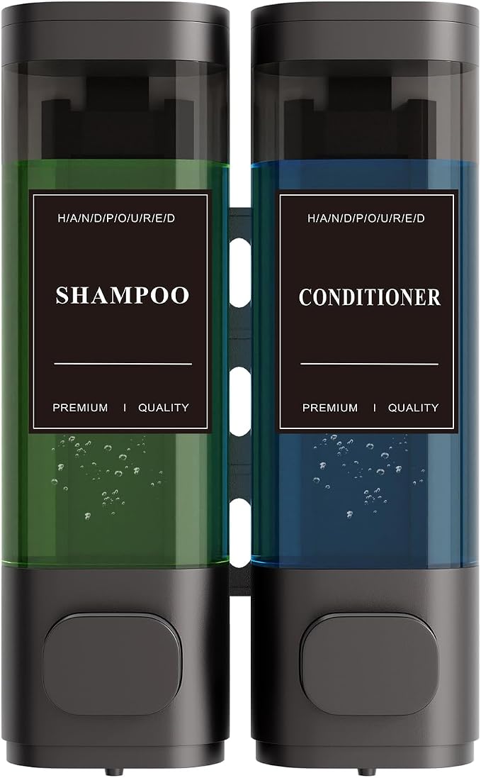 Shampoo and Conditioner Dispenser – Wall-Mounted Shower Soap Dispenser, No-Drill Installation, Lockable, 900 ml Capacity,for Bathroom & Hotel or Airbnb (Gun Gray, 2-Pack)