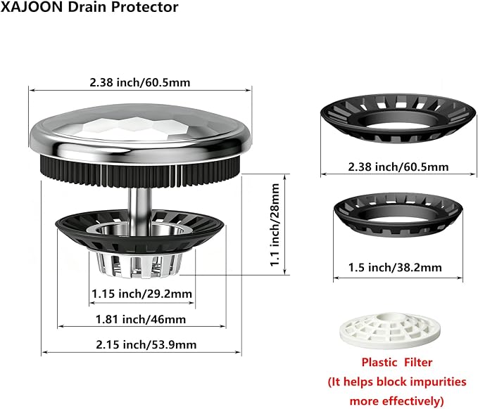 XAJOON Bathtub Drain Hair Catcher/Bathtub Protector Suitable for Bathroom Bathtub, Pop-Up Drains and Bathroom Sink. (Patented Product) (Chrome)