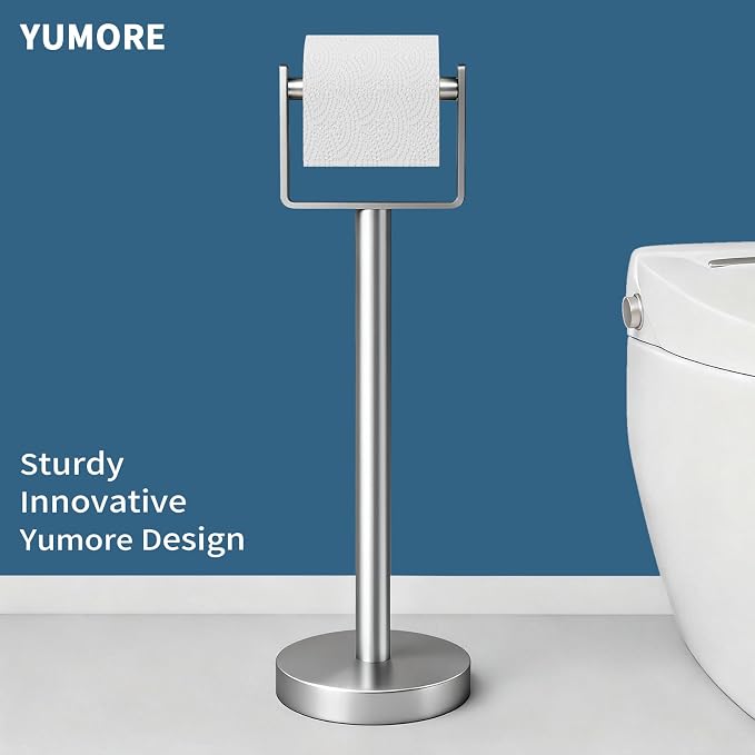 Heavy Duty Toilet Paper Holder Stand, Extra-Weighted Base No Tipping | Stainless Steel Toilet Paper Stand, Free Standing Floor Tissue Roll Holder for Bathroom, Brushed Nickel 200UP