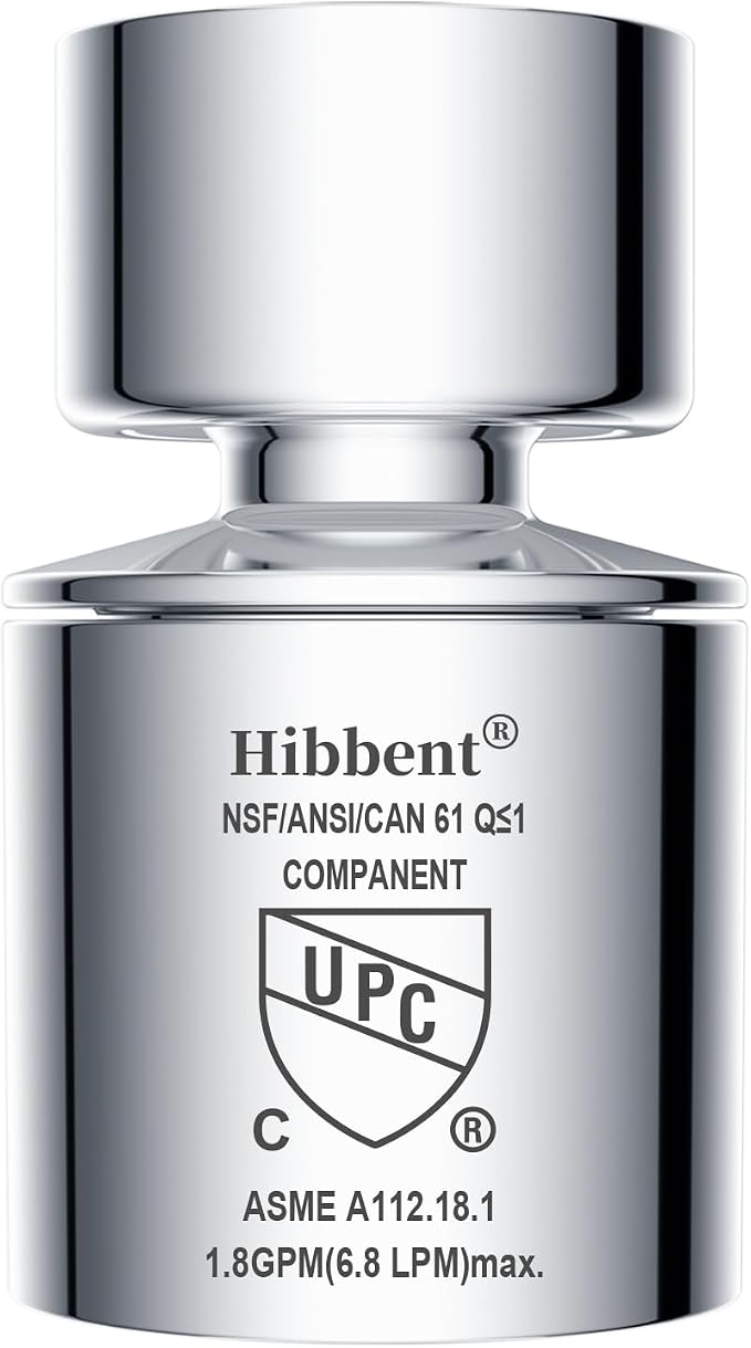 Hibbent NSF/ANSI/CAN 61 Certified Faucet Aerator, CUPC Certification 360° Swivel Kitchen Sink Aerator, Dual-function Sprayer Faucet Head, Faucet Replacement Part 55/64 Inch Female Thread - Chrome