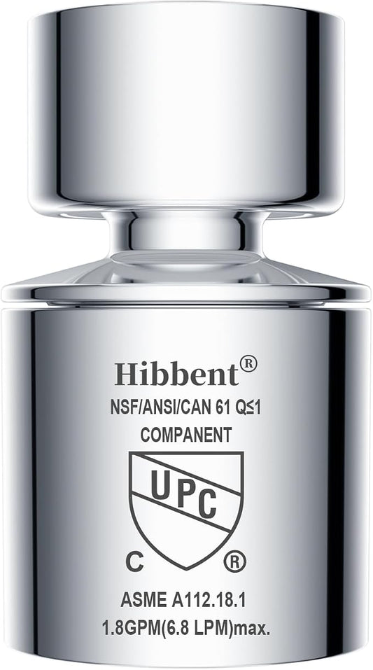 Hibbent NSF/ANSI/CAN 61 Certified Faucet Aerator, CUPC Certification 360° Swivel Kitchen Sink Aerator, Dual-function Sprayer Faucet Head, Faucet Replacement Part 55/64 Inch Female Thread - Chrome
