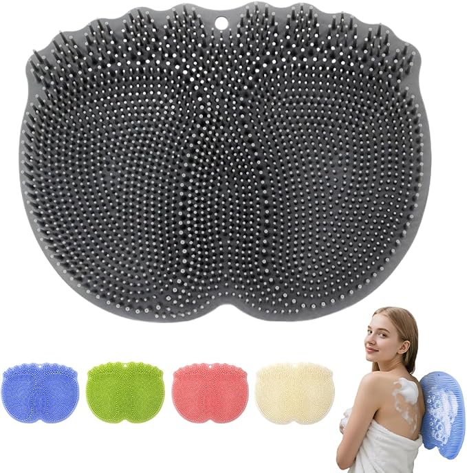 Silicone Shower Foot Scrubber Mat,2025 New Back Exfoliating Bath Wash Pad Wall Mounted Anti-Slip Suction Cups Foot Scrubber,Deep Cleaning Brush Back Massager Pad for Women Men (B-Grey)
