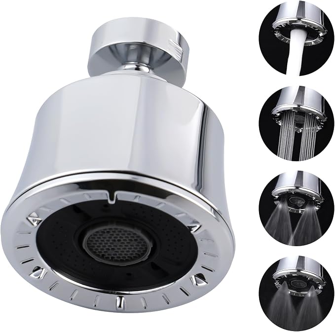 iFealClear Kitchen Sink Faucet Head with Metal Ball Joint, 360° Swivel Faucet Sprayer Head, Big Angle Sink Faucet Aerator Adapter 55/64-27UNS Female Thread, 4 Spray Modes, Extra Metal Adapters, Chrome