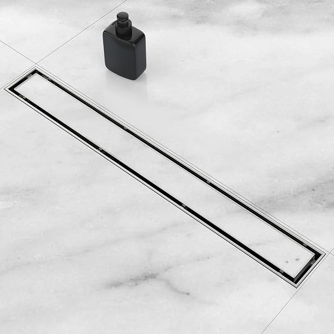 ZEKOO Linear Shower Drain 60 Inch, 2 in 1 Brushed Nickel Shower Drain, 304 Stainless Steel Shower Drains with Tile Insert Grate, Linear Drains