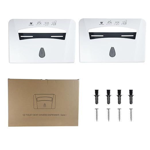 Toilet Seat Cover Dispenser, White, 2-Pcs | ABS, Wall Mounted, Compatible with Half-fold Disposable Liners, For Restroom/Bathroom/Commercial