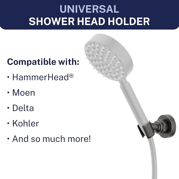 HammerHead Showers Solid Metal Handheld Showerhead Holder Wall Mount, Adjustable Screw-Mounted Pivot Ball, Shower Hose Holder, Fits Most Handheld Showerheads, Oil Rubbed Bronze