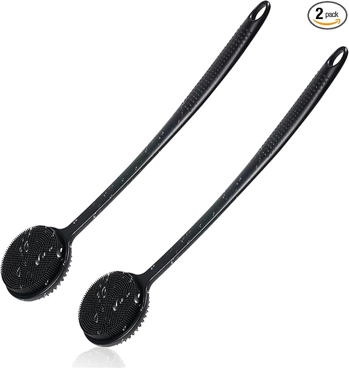 2 Pack Back Scrubber for Shower, 17in Lengthen Long Handle Body Brush, Double Sided Shower Brush for Shower Exfoliating and Massage Can Produce Rich Foam, Long Handle Back Scrubber for Men