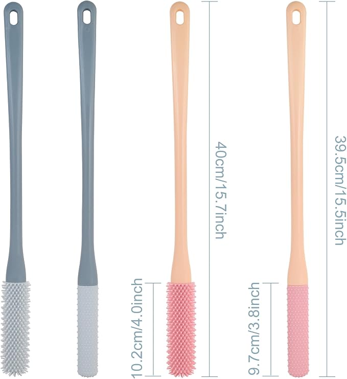 OWIIZI Toe Cleaning Brush 15.7" Foot Scrubber in Shower with Long Handle Silicone Gap Brush Between Toes Cleaner Soft Feet Care Scrub for Seniors,Elderly, Men and Women- 2Pack