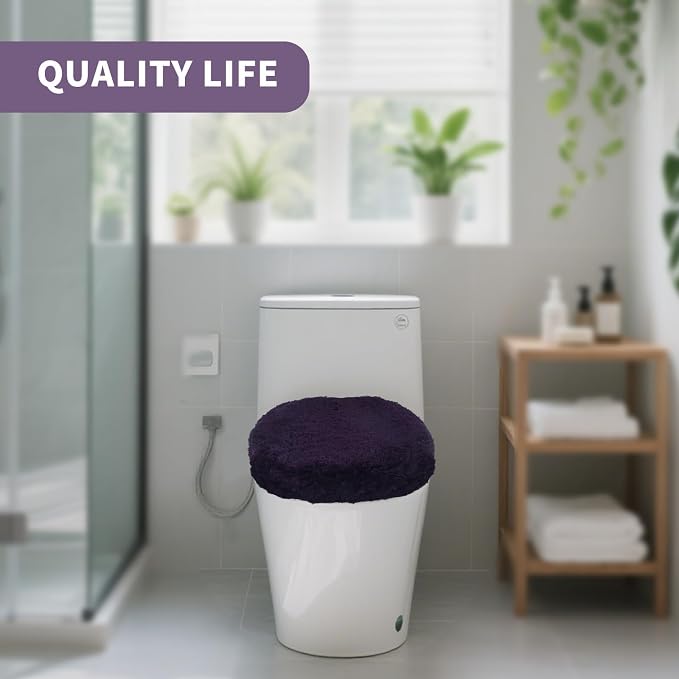 Soft Microfiber Toilet Seat Cover 17.5" x 15" Machine Washable | Solid Toilet Lid Cover Adjustable Rubber Backing Fits Most 16 -17.5" L x 14-16" W Round Oblong and Elongated Toilet Seat