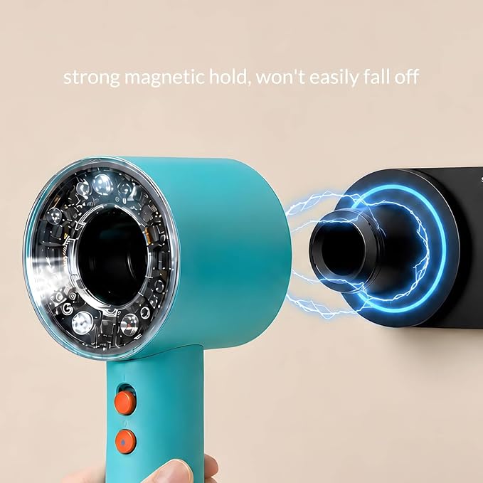 simpletome Magnetic Hair Dryer Holder Wall Mount for Most High Speed Blow Dryer with Plug Cord Organizer Hook (Aluminum Alloy, Black)