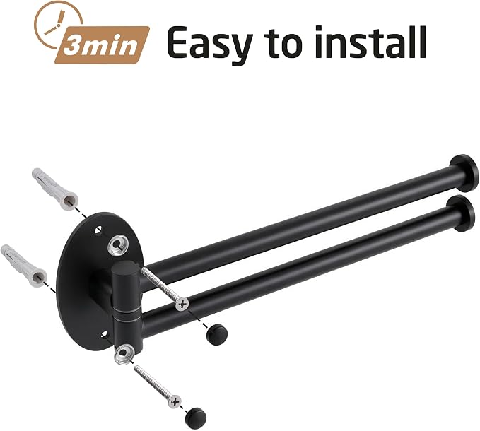 KES Black Swivel Towel Bar for Bathroom 9-Inch Swing Out Double Towel Bar 2-Arm Kitchen Wall Mounted SUS 304 Stainless Steel Matte Black, A2106S23-BK