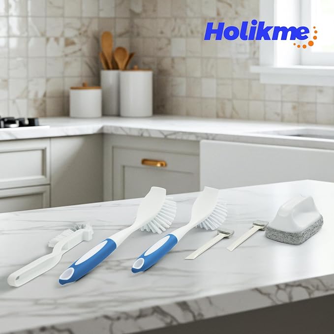 Holikme Dish Brush Cleaning Brush Set for Cleaning Groove Gap,Blue | Dish Brush Set Cleaning Brush Set, Scouring Pad for Cleaning, Groove Gap Brushes for Pot, Pan, Abrasive Wheel Brushes