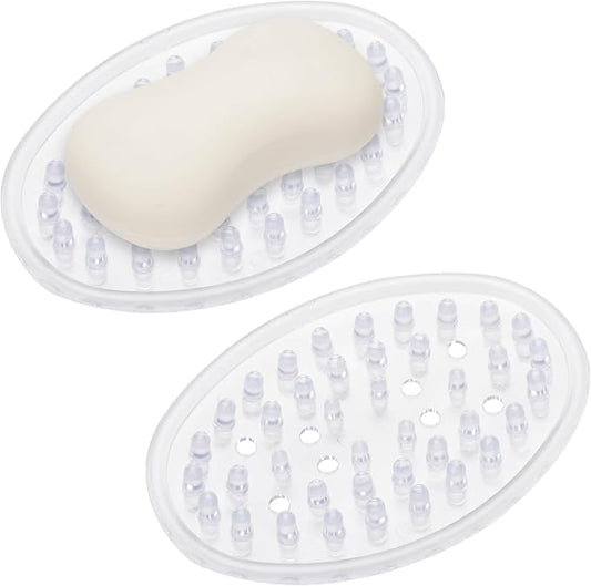 2 Pieces Plastic Soap Dish Clear Bar Holder Tray Self Draining Soap Saver with Holes Soap Container for Bathroom Counter, Kitchen