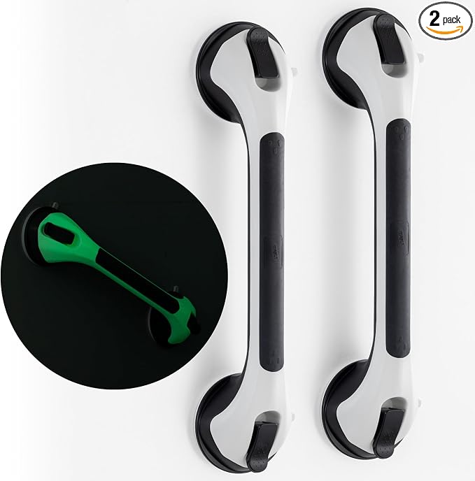 TAILI Shower Grab Bar Glow in The Dark, 2 Pack 16.8 in Grab Bars for Bathtubs and Showers, Shower Handle Rail for Seniors and Elderly,Bathroom Safety Grip Removable No Drilling Waterproof Black,G9