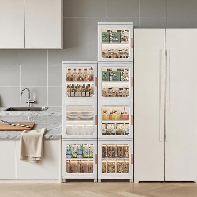 3-Tier Slim Bathroom Storage Cabinet with Doors and Movable Wheels Plastic Organizers and Storage Cabinets Small Spaces for Bathroom Pantry Kitchen Laundry Room Quick Assembly White