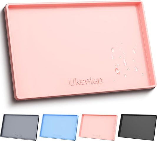 19" x 12" Extra Thick Silicone Mat Waterproof with Raised Edge, Pink | BPA-Free Non-Slip Dog & Cat Food Mat, Feeding Mat for Food and Water Bowls, Spill Proof Mat to Protect Floors