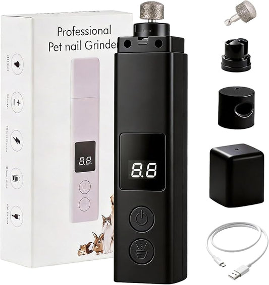 Quiet Dog Nail Grinder with Guard for Dogs Cats | Electric,4-Speed, LED Lights, Grinding Bits, Rechargeable Cordless, Safe Painless, Pet Nail Trimmer for small medium Breeds