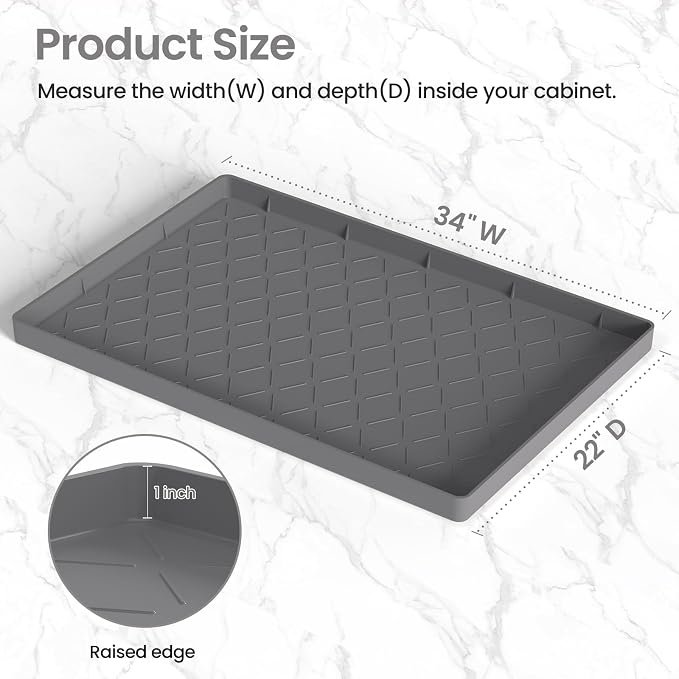 Mateeylife Under Sink Mats for Kitchen Waterproof 34"X22", Undersink Protectors，Silicone Mat Cabinet Liner, Under Sink Organizer for Bathroom and Kitchen，Boot Tray Pet Food Mat, Slate Grey