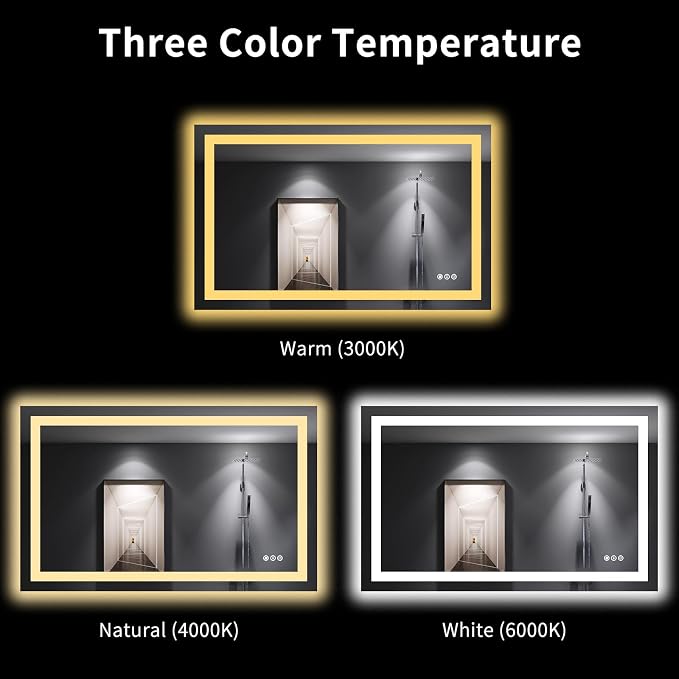 LOAAO 48"X30" LED Bathroom Mirror with Lights, Anti-Fog, Dimmable, Backlit + Front Lit, Lighted Bathroom Vanity Mirror for Wall, Memory Function, Tempered Glass, Shatter-Proof, ETL Listed | Anti-Fog, Dimmable, 3 Color Temperature, Backlit + Front Lit, ...