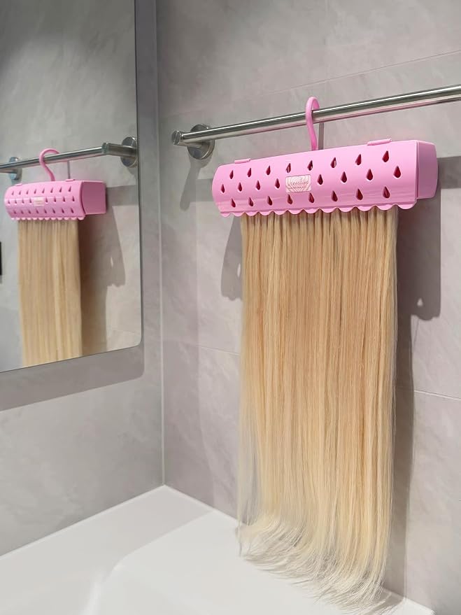 WENNALIFE Hair Extension Holder, Hair Extension Storage for Clip in Hair Extensions Tape ins Tips Braiding Hair Rack for Styling, Washing, Traveling, Storing Hair #Pink ABS Material Sturdy Organizer
