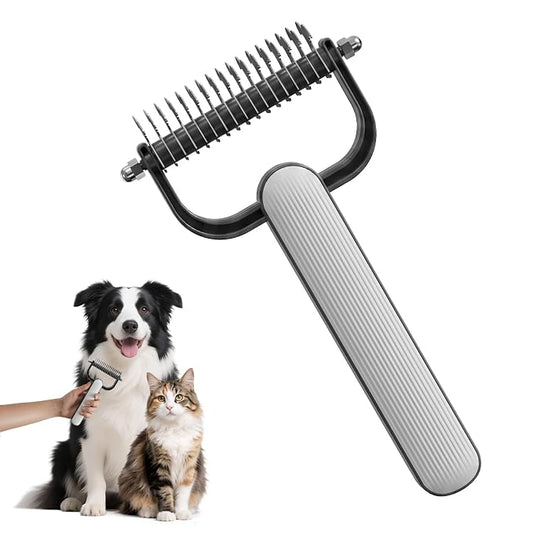 2026 New Double-Sided Dematting Comb for Dogs & Cats, Pet Grooming Tool for Long Haired Thick Double Coat Pets, Undercoat Rake Deshedding Brush for Tangles Matted Shedding Fur, Grey-L-1Pcs